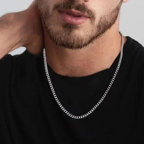Miniatura 3 de 18K Real Gold Plated Silver Black Chain Necklace and Bracelets for Men Gifts Necklace and Bracelet Set for Men Bracelets for Men Cuban Chain for Men