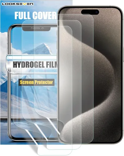 Miniatura 15 de LOOKSEVEN Paquete de 3 películas de hidrogel para iPhone 14 Pro Max, protector de pantalla de TPU suave transparente de alta sensibilidad