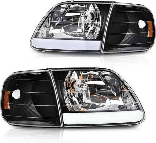 CNNELL Juego de faros LED DRL estilo fábrica y luces de estacionamiento de esquina compatibles con F150 Expedition 1997-2002/Ford F150 Lente