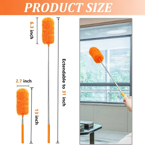 Miniatura 2 de Paquete de 4 plumeros de microfibra, con poste extensible y cabezal flexible, herramienta de limpieza de microfibra lavable para limpieza