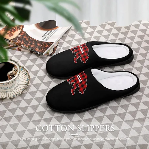 Miniatura 5 de Plaid Mama Bear - Pantuflas de algodón para mujer, acogedoras y cálidas, para interiores y exteriores