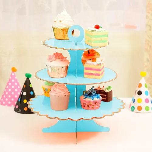 Miniatura 2 de Rocutus Soporte para cupcakes, 3 juegos de platos de postre de 3 niveles, mini pasteles, frutas, dulces, torre de exhibición de galletas, soporte