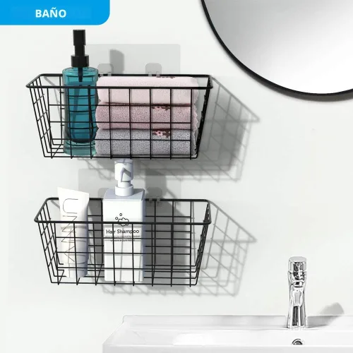 Miniatura 5 de MaraFansie Cestas de cocina colgantes de alambre para almacenamiento sobre el organizador de la puerta del gabinete, cesta adhesiva sin taladrar