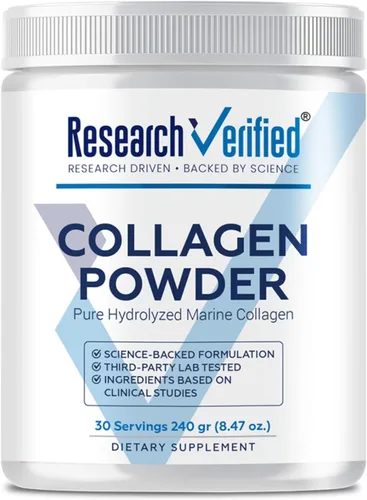 Research Verified® Colágeno en polvo, péptidos de colágeno marinos hidrolizados, sin sabor, hidratación y elasticidad de la piel, recuperación
