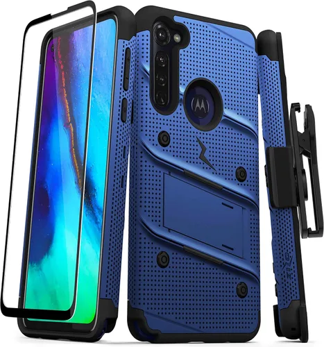 ZIZO Bolt Series - Funda para Moto G Stylus (2020) con protector de pantalla y cordón de soporte, color azul y negro