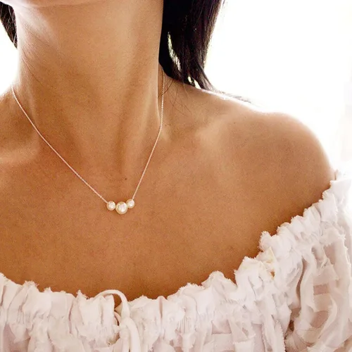 Miniatura 2 de Collner Delicado collar de perlas chapado en oro de 14 quilates, bonito collar de perlas individuales elegante gargantilla de perlas pequeñas