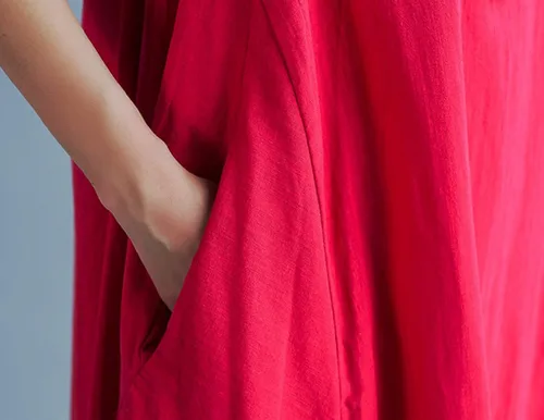 Miniatura 6 de GGUHHU Maxivestido holgado sin mangas de lino y algodón para mujer con bolsillos