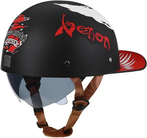 Miniatura 5 de Casco abierto de estilo vintage retro para motocicleta, gorra de béisbol, medios cascos con lente desplegable para hombres y mujeres, ciclomotor