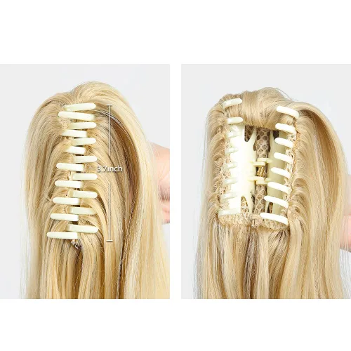 Miniatura 155 de Extensiones de cola de caballo de cabello rubio, extensiones de cola de caballo para mujer, pinza de extensiones de cabello rizado de 12 pulgadas