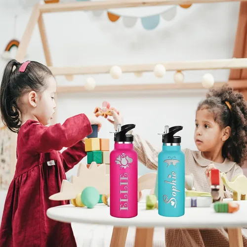 Miniatura 5 de Botellas de agua personalizadas con tapa de popote de 12/26 onzas con nombre grabado, logotipo, botella aislada personalizada, botellas de agua