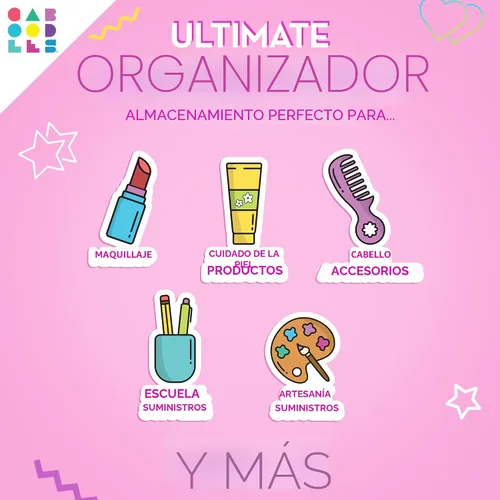 Miniatura 3 de Caboodles Twilight Disco - Organizador cosmético portátil para chicas, estuche de transporte para maquillaje y accesorios, rosa con brillos Rosa