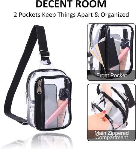 Miniatura 6 de Edraco Mini bolsa transparente tipo cangurera, resistente y transparente, bonito bolso cruzado para conciertos, estadio, viajes