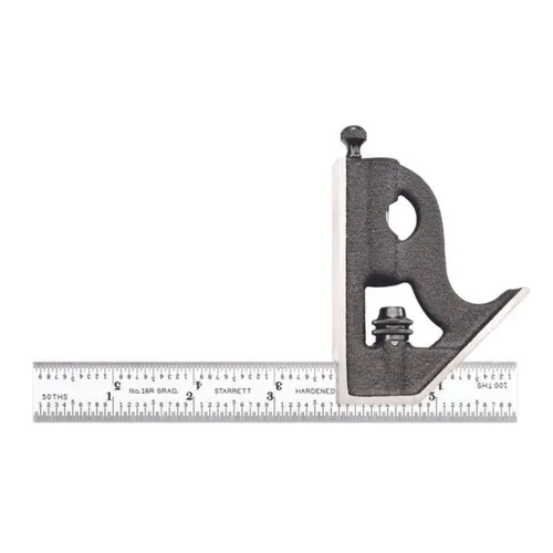 Miniatura 26 de Starrett Escuadra de combinación de acero con cabeza cuadrada - Longitud de hoja de 300 mm, cabezas de hierro fundido, pestillo reversible, punta