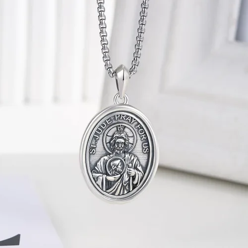 Miniatura 235 de Collar de plata de ley 925 con medalla de San Patrón, colgante de protección católica, amuleto, joyería religiosa para hombres y mujeres