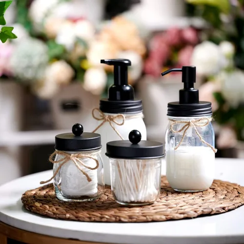 Miniatura 6 de Amolliar Mason Jar - Organizador de tocador de baño, decoración de granja, recipiente dispensador de vidrio, tarros Mason de 8 onzas y tapas