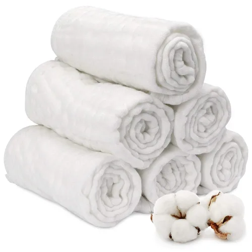 Miniatura 9 de Paño de muselina para bebés niños y niñas (paquete de 8) Artículo esencial de algodón para recién nacidos Diseño unisex blanco Paños súper