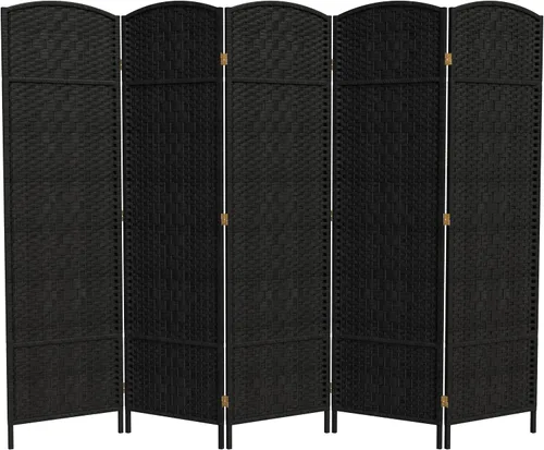 Miniatura 12 de Divisor de ambiente resistente de 6 pies, pantalla de privacidad plegable de fibra de ratán con patrón de diamante, Madera, Mocha oscuro