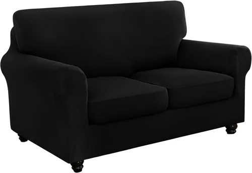 Miniatura 8 de SearchI - Funda de sofá biplaza elástica, 3 piezas con 2 fundas de cojín independientes, lavable, protector de muebles para sala de estar