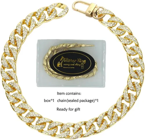 Miniatura 6 de Collar de perro dorado con circonita cúbica de 0.551 in, cadena de eslabones cubanos hecha a mano con diamantes exagerados, juego completo de puntas