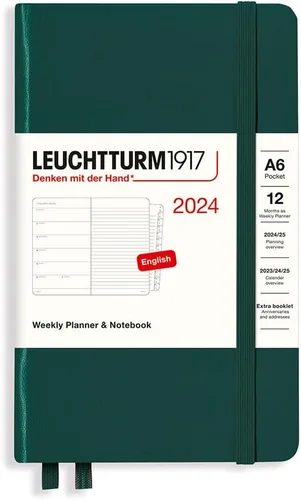 Miniatura 15 de LEUCHTTURM1917 - Agenda semanal y cuaderno 2024 con folleto adicional, tapa dura, composición (B5), verde (1 de enero - 31 de diciembre de 2024)