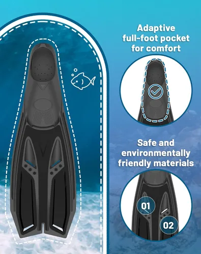 Miniatura 6 de Greatever Aletas de esnórquel con bolsillo completo para el pie, aletas largas y duraderas para buceo, equipo de esnórquel profesional