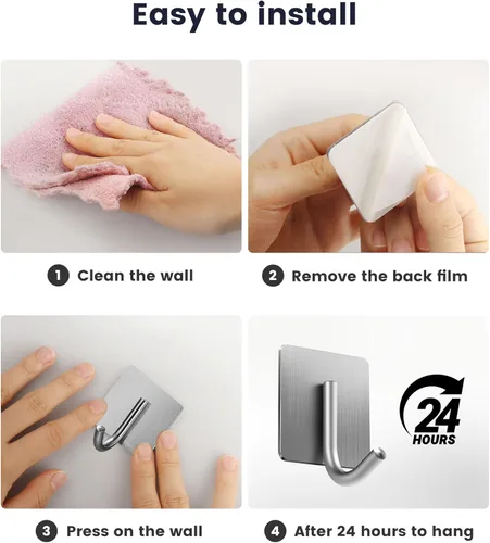 Miniatura 6 de xdgeLoad Ganchos adhesivos, paquete de 16 ganchos para toallas, ganchos de pared para colgar, ganchos adhesivos para toallas para colgar