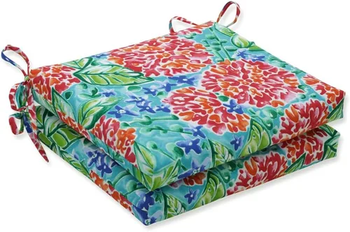 Miniatura 32 de Pillow Perfect Cojín floral brillante para silla de interior/exterior con lazos, 2 unidades, 15.5 x 18.5 pulgadas, azul/naranja Marlow