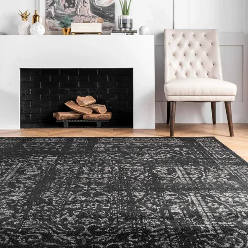 Miniatura 4 de nuLOOM Arlena - Alfombra de área tradicional vintage - Alfombra de acento de 2 x 3 pies, moderna/contemporánea, negro/gris, alfombras para sala