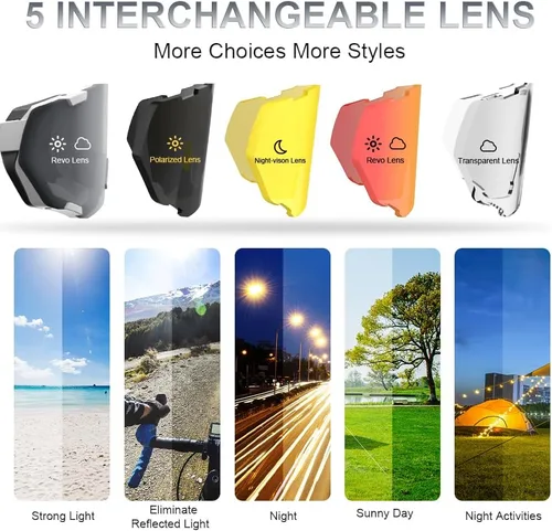 Miniatura 4 de X-TIGER Gafas de ciclismo polarizadas para hombres y mujeres, 5 lentes intercambiables UV400, gafas de sol deportivas, béisbol, correr, pescar Lente