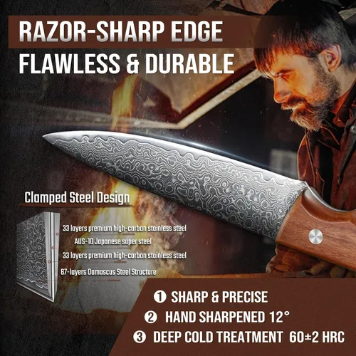 Miniatura 4 de DRAGON RIOT Cuchillo de pelar de Damasco de 5 pulgadas, cuchillo de fruta de acero de Damasco VG-10, cuchillo de pelar japonés con mango de madera