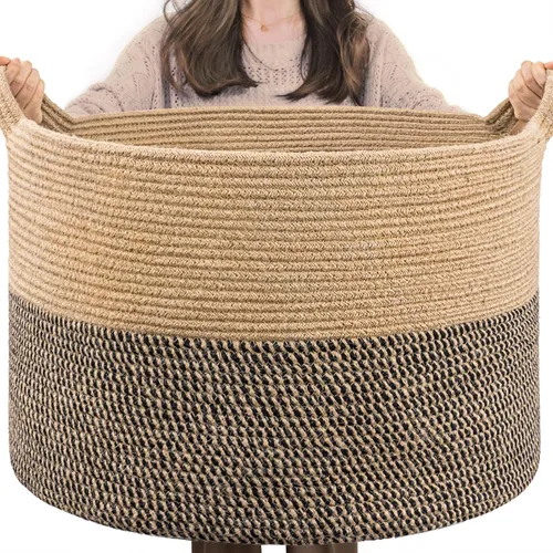 Miniatura 47 de INDRESSME Cesta de Cuerda de Algodón XXXLarge 21.7" x 21.7" x 13.8" Cestas Tejidas para Ropa de Bebé Cestas de Mantas Cesta de Juguetes con Textura