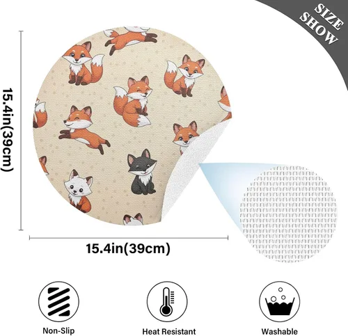 Miniatura 4 de Cute Cartoon Fox Beige PVC Plate Mat, Washable Heat Place Mat for Kitchen one sizex1