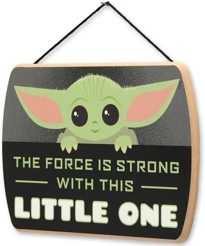 Miniatura 2 de Disney Star Wars: The Mandalorian Baby Yoda Force es fuerte con este pequeño colgante de madera decoración de pared - Grogu, el niño Negro