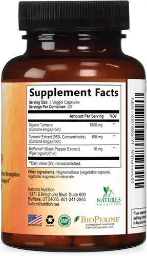 Miniatura 9 de Nature's Nutrition Cúrcuma, Curcumina máxima potencia, 95% curcuminoides, 0.064 onzas con extracto de pimienta negra para una mejor absorción