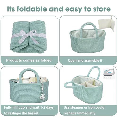 Miniatura 50 de Organizador de pañales para bebé con cuerda de algodón para niña o niño, cesta de almacenamiento portátil para guardería, bolsa de transporte