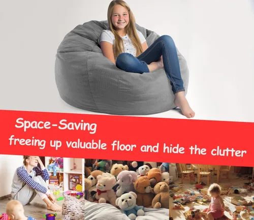 Miniatura 5 de Stuffed Animal Bean Bag Storage Chair Cover (No Filler) Soft Washable Stuffable Removable Premium Organizing Plush Toys Comfortable Organizer Keep