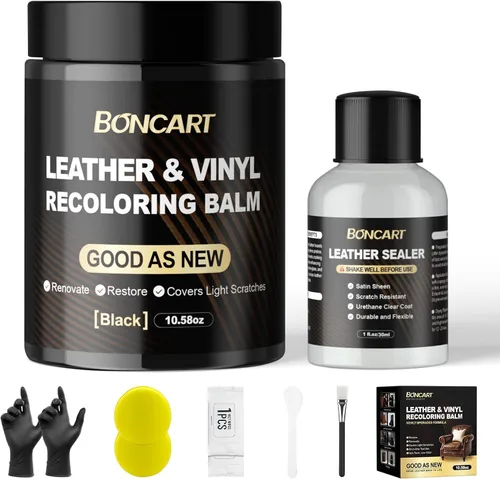 Bálsamo recolorante de cuero con sellador de cuero, restaurador de color de cuero de 10.58 onzas, kit de reparación de cuero para muebles de vinilo,