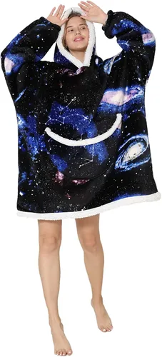 Miniatura 6 de Manta con capucha, sudadera de gran tamaño para adultos, mujeres y hombres, hecha de franela muy suave y cálida, con bolsillo y mangas
