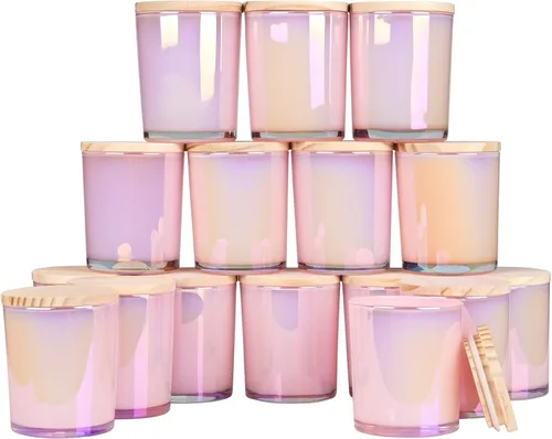 Miniatura 12 de SHOWIN Tarros gruesos para hacer velas, 16 unidades, tarros vacíos de 7 onzas con tapas de madera para hacer velas, contenedor de muestra
