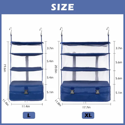Miniatura 5 de Surblue Bolsa de Almacenamiento Colgante para Armario Plegable de 3 Estantes de Tela Oxford Lavable con 2 Ganchos