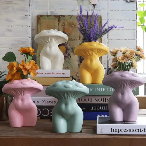 Miniatura 6 de GUGUGO Jarrón de Cuerpo Femenino de Hongo para Decoración, Decoración Bohemia Peculiar Única Linda y Divertida para el Hogar y el Baño, Jarrón