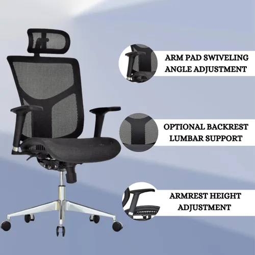 Miniatura 6 de Silla de oficina ergonómica de malla GM Seating Dreem II Serie Mesh, malla color negra, base de cromo