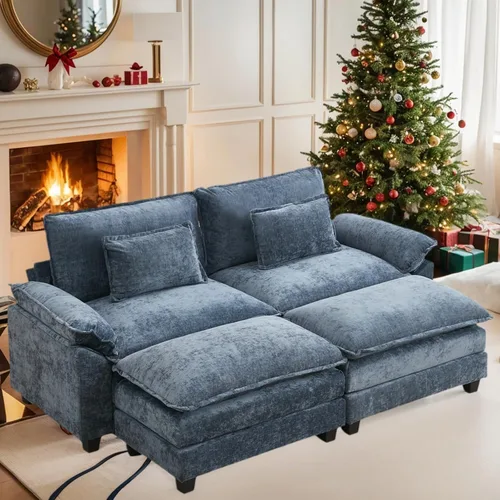 Miniatura 36 de Sofá modular seccional, sofá de nube con otomana, asiento profundo de felpilla en forma de L para sala de estar y apartamento