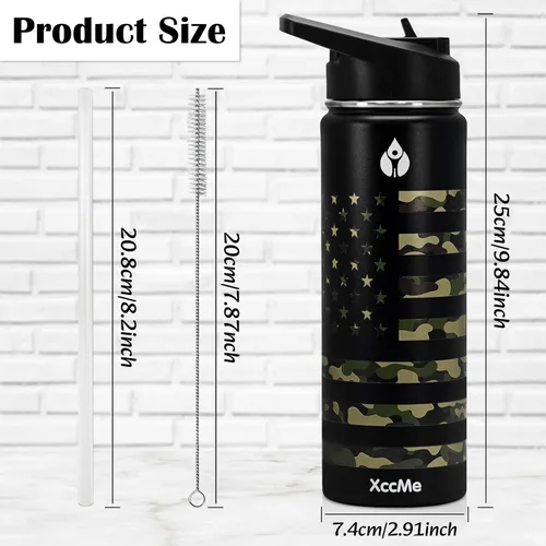 Miniatura 2 de Botella de agua aislada de 22 onzas, botellas de agua a prueba de fugas de acero inoxidable, taza térmica de viaje de boca ancha de doble pared