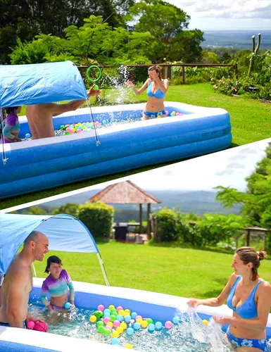 Miniatura 2 de Piscina inflable grande con toldo, 150 x 70 x 20 pulgadas, piscina inflable de tamaño completo para niños y adultos, piscina infantil con sombrilla