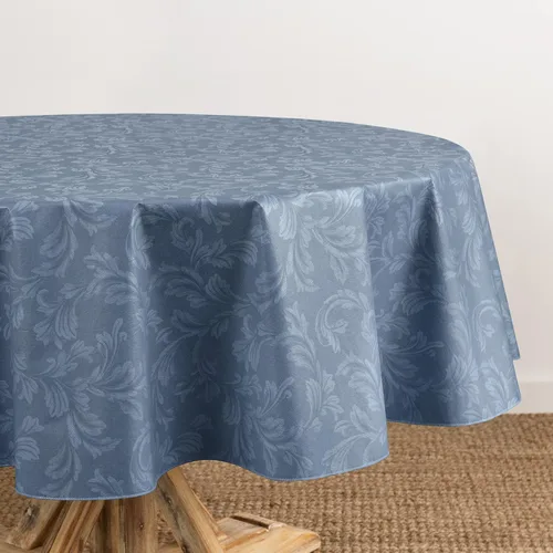 Elrene Home Fashions Camile - Mantel de vinilo resistente al agua y a las manchas con reverso de franela, 70 x 70 pulgadas, redondo, azul