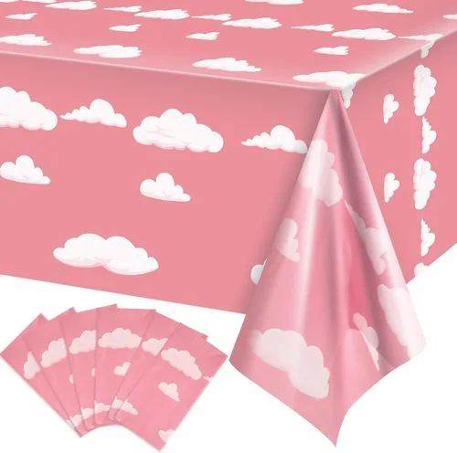 Miniatura 11 de Tatuo 4 piezas de suministros de fiesta de cumpleaños de cielo azul y nubes blancas, mantel de historias de dibujos animados, mantel de mesa