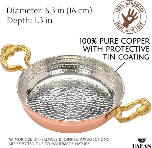Miniatura 3 de Hakan Sartén de Cobre para Huevos para Cocinar Sartén Pequeña Hecha a Mano Sartén Martillada con Asas Dobles para Tortilla Utensilios