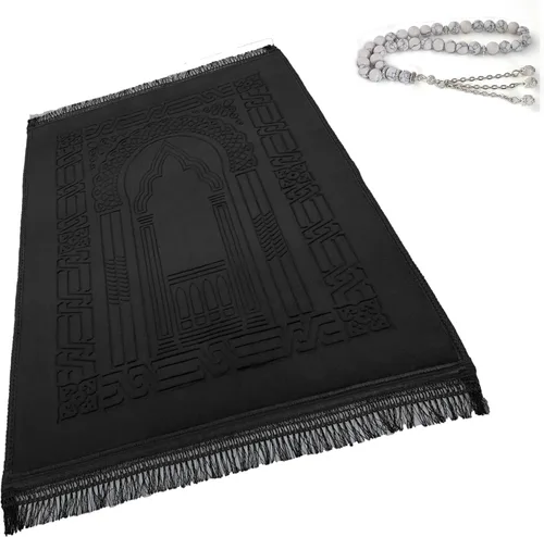 Miniatura 9 de Alfombra de oración musulmana islámica, gruesa, grande, acolchada, sajadah para niños, hombres y mujeres, con cuentas de oración del Islam para R