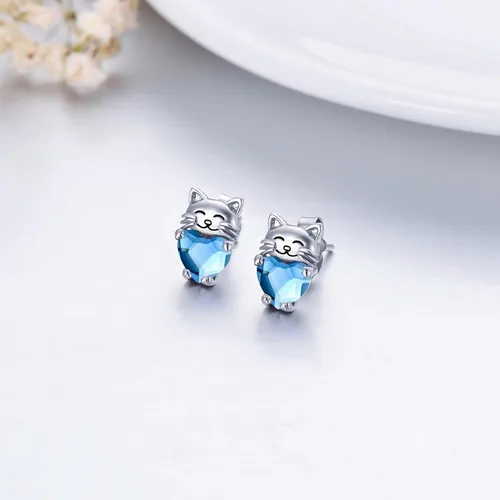 Miniatura 4 de Aretes de plata de ley 925 con diseño de gato, bonitos aretes de gato con diseño de gatito, joyería de regalo para mujeres y niñas, aretes